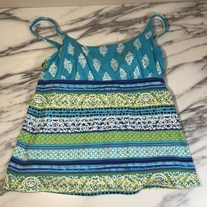 Lands' End Floral Striped Tankini Top Swimsuit Size 8 Bathing Suit Full Coverage